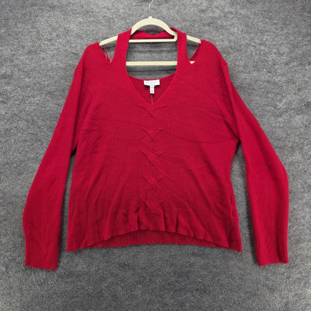 SOFIA JEANS Sweater Pullover Womens XXXL Red Cable-Knit V-Neck Strap Relaxed Fit